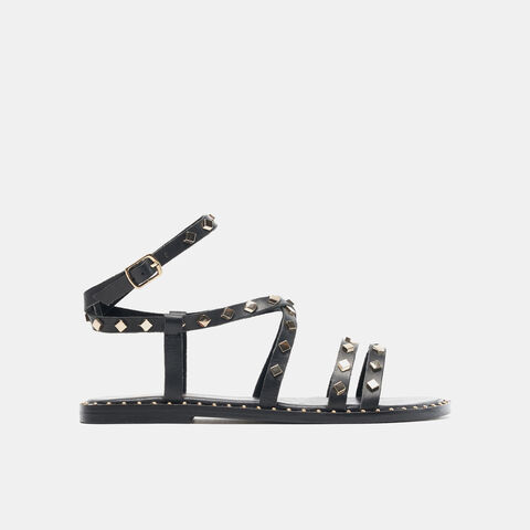 sandalias planas con tachuelas, Negro sandalias planas con tachuelas, Negro